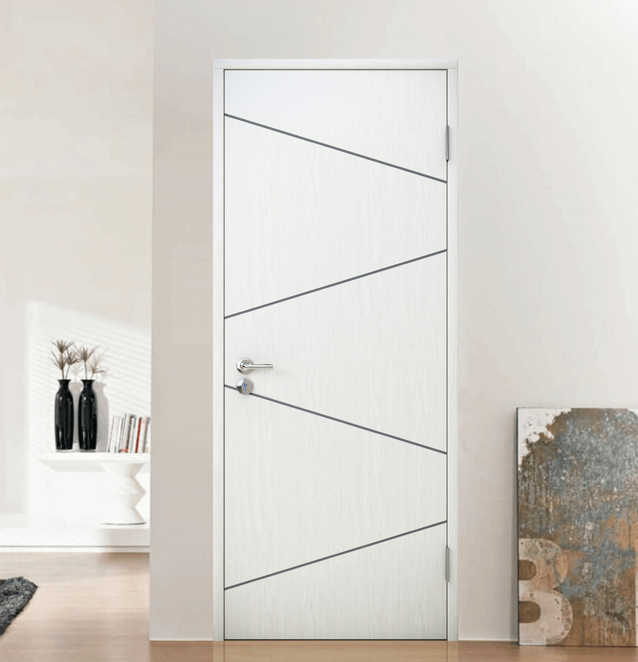 Pintu cokelat dan kusen merah